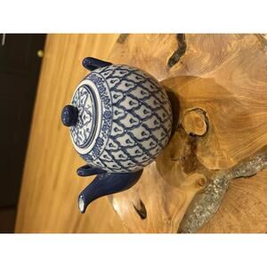 Vintage Nantucket Decorative Blue & White Teapot With Lid